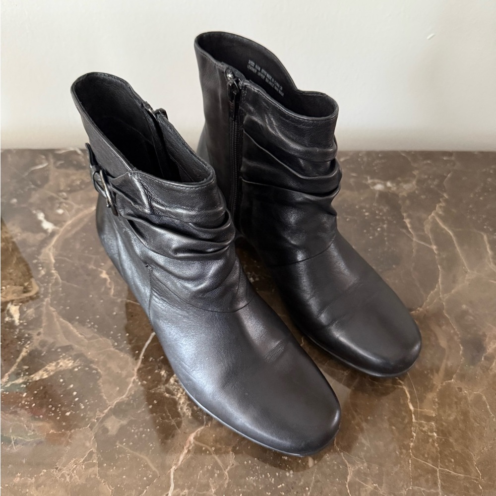 Clarks Black Leather Ankle Boots with Buckle
